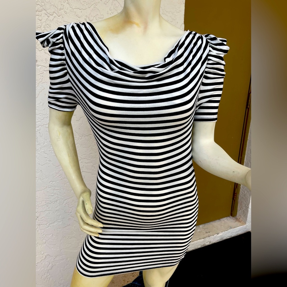 BEBE  New without tags Black and White Striped Dress XS